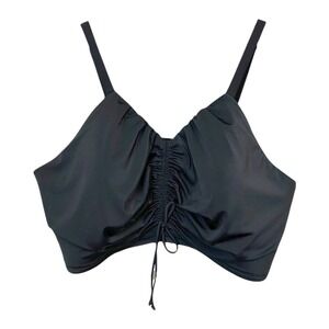 Womens Plus Size Ruched Bikini Top Black Cinched Front Minimalist Cacique‎ 30W